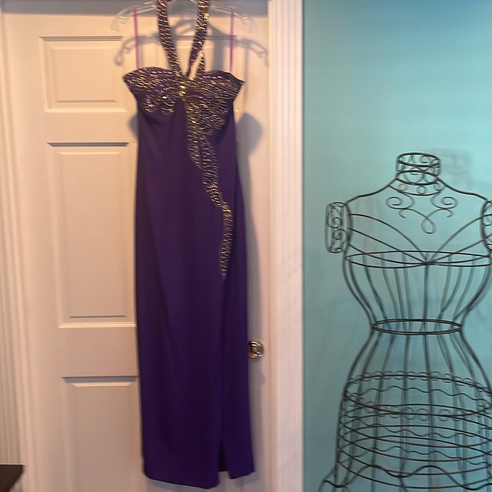 Alyce Paris Purple Prom Dress with Gold Accents